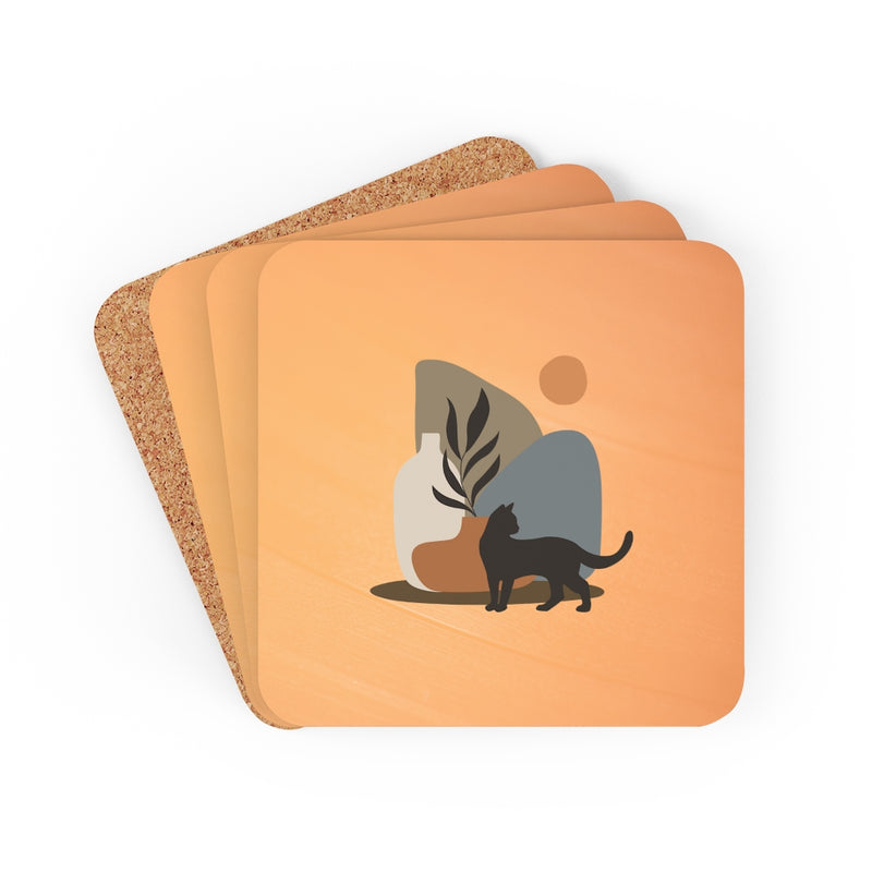 Cat and Leaf Corkwood Coaster Set of 4 - Sinna Get