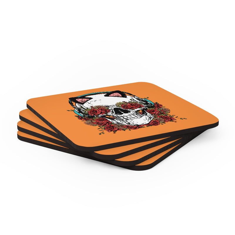 Skull Cat Corkwood Coaster Set of 4
