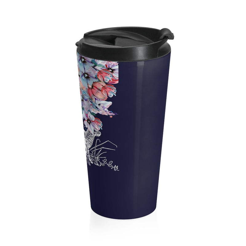 Colorful Bloom Thoughts Cat Stainless Steel Travel Mug