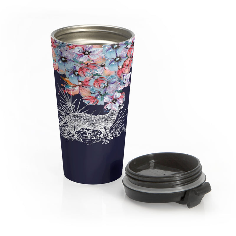 Colorful Bloom Thoughts Cat Stainless Steel Travel Mug